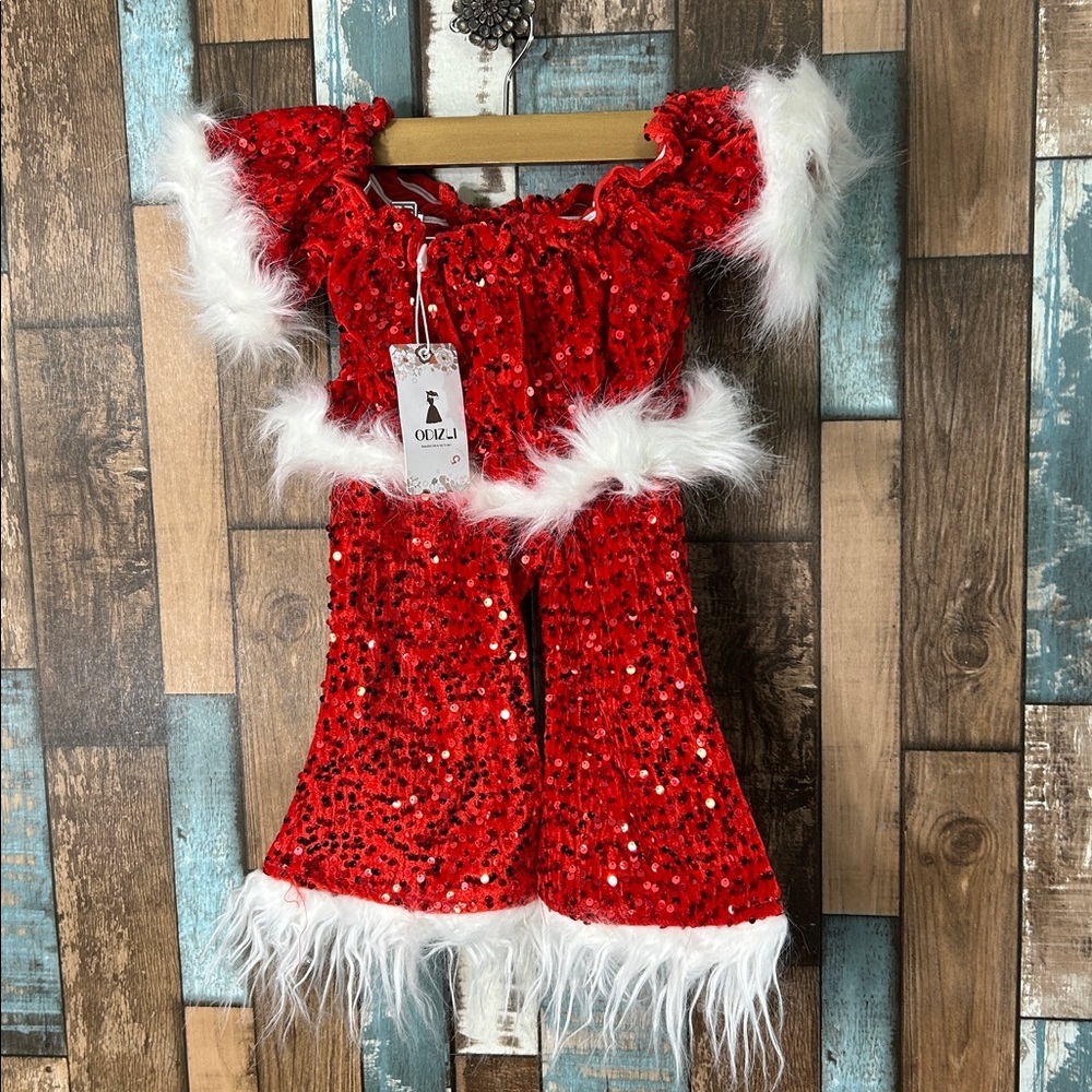 Red Sequin Santa outfit  with White Fur Trim